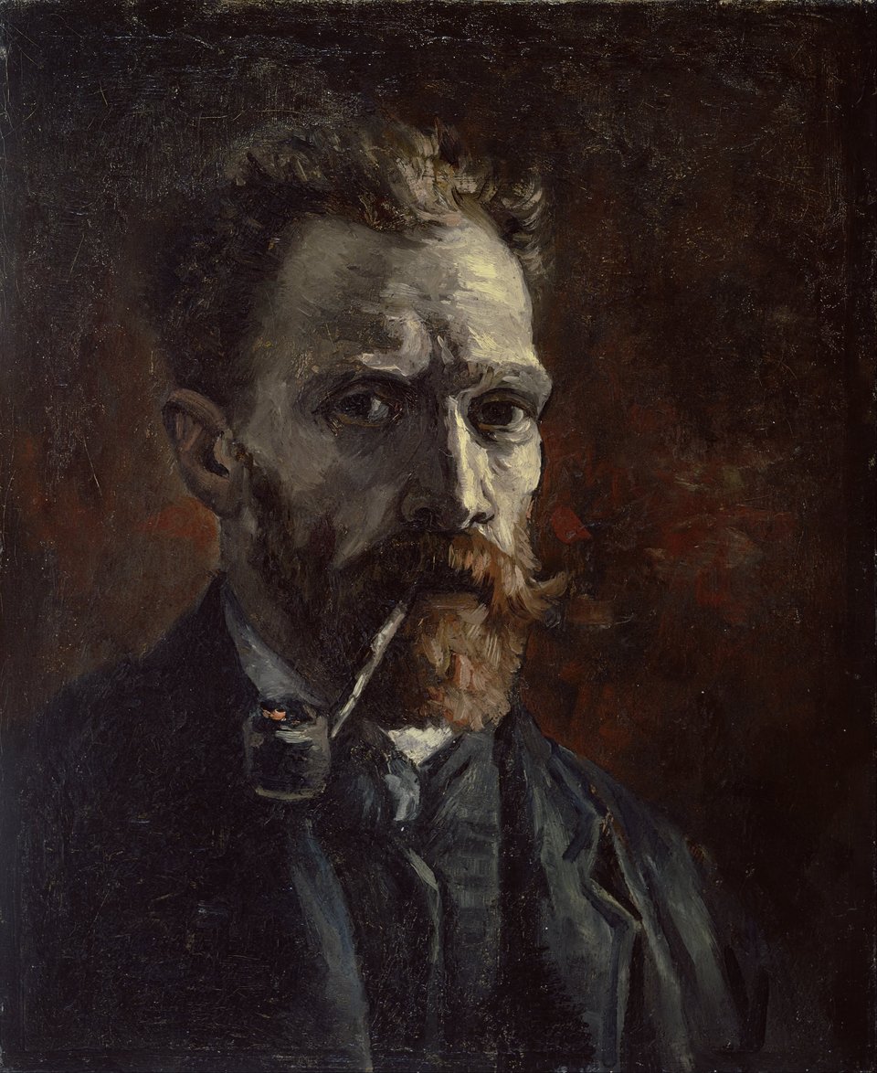 Autoportret z fajką Źródło: Vincent van Gogh, Autoportret z fajką, 1886, olej na płótnie, domena publiczna.