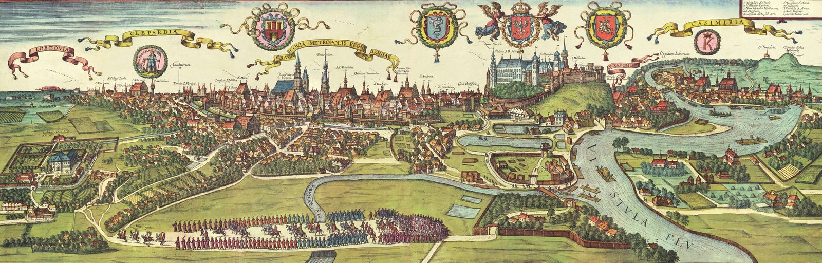 Widok Krakowa, Stradomia, Kleparza, Kazimierza i Łobzowa z atlasu z 1618 roku