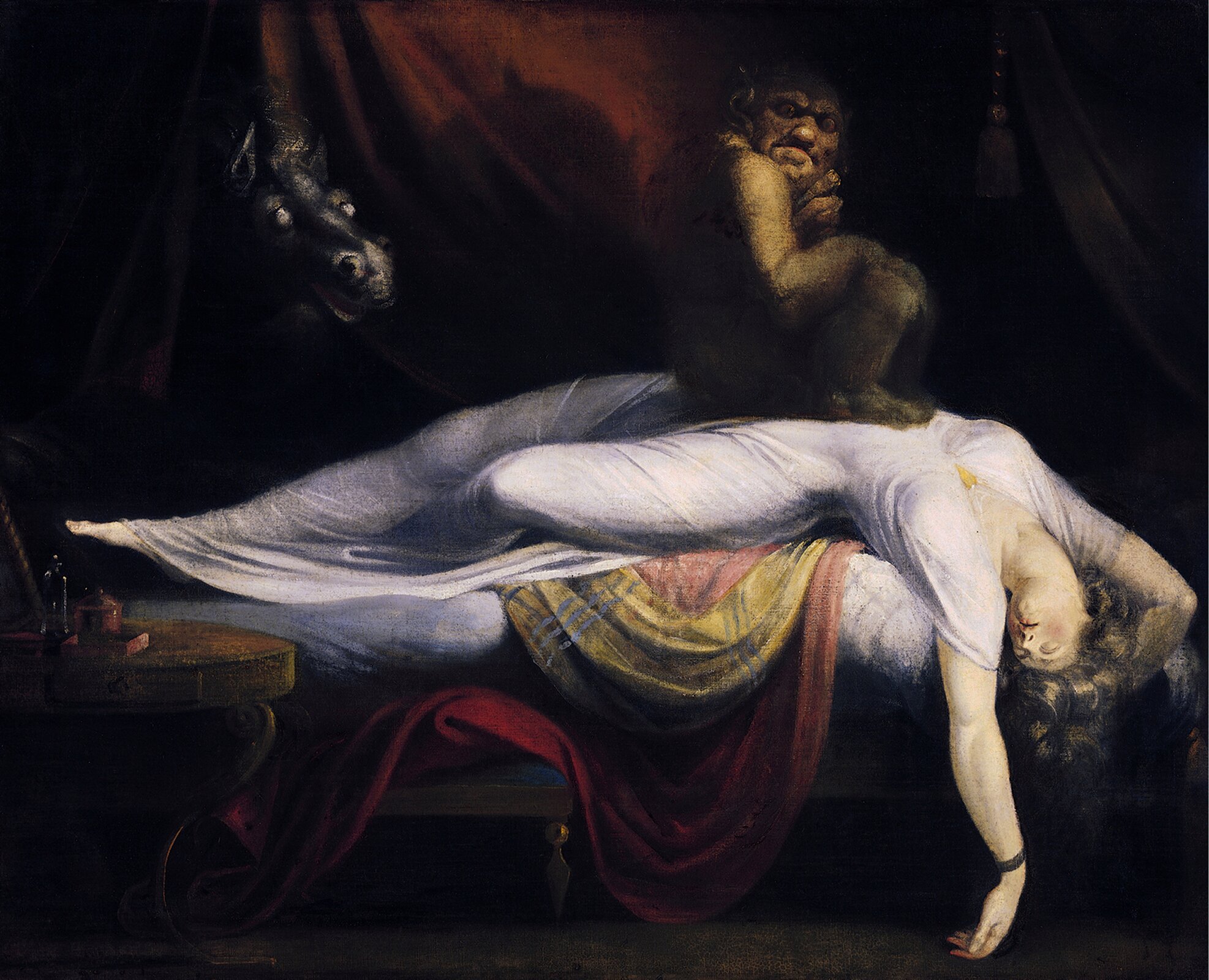 Koszmar nocny 1. Źródło: Johann Heinrich Füssli, Koszmar nocny, 1781, olej na płótnie, Institute of Fine Arts, Detroit, domena publiczna.
