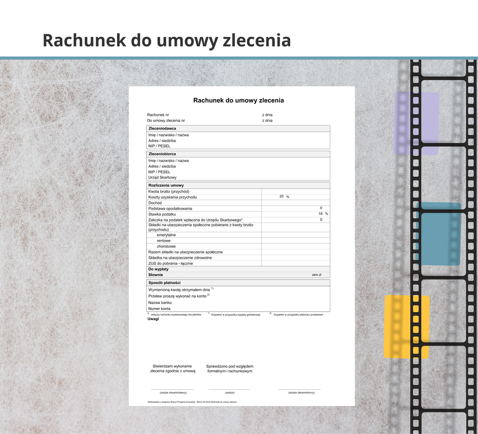 Ilustracja przedstawia rachunek do umowy zlecenia.