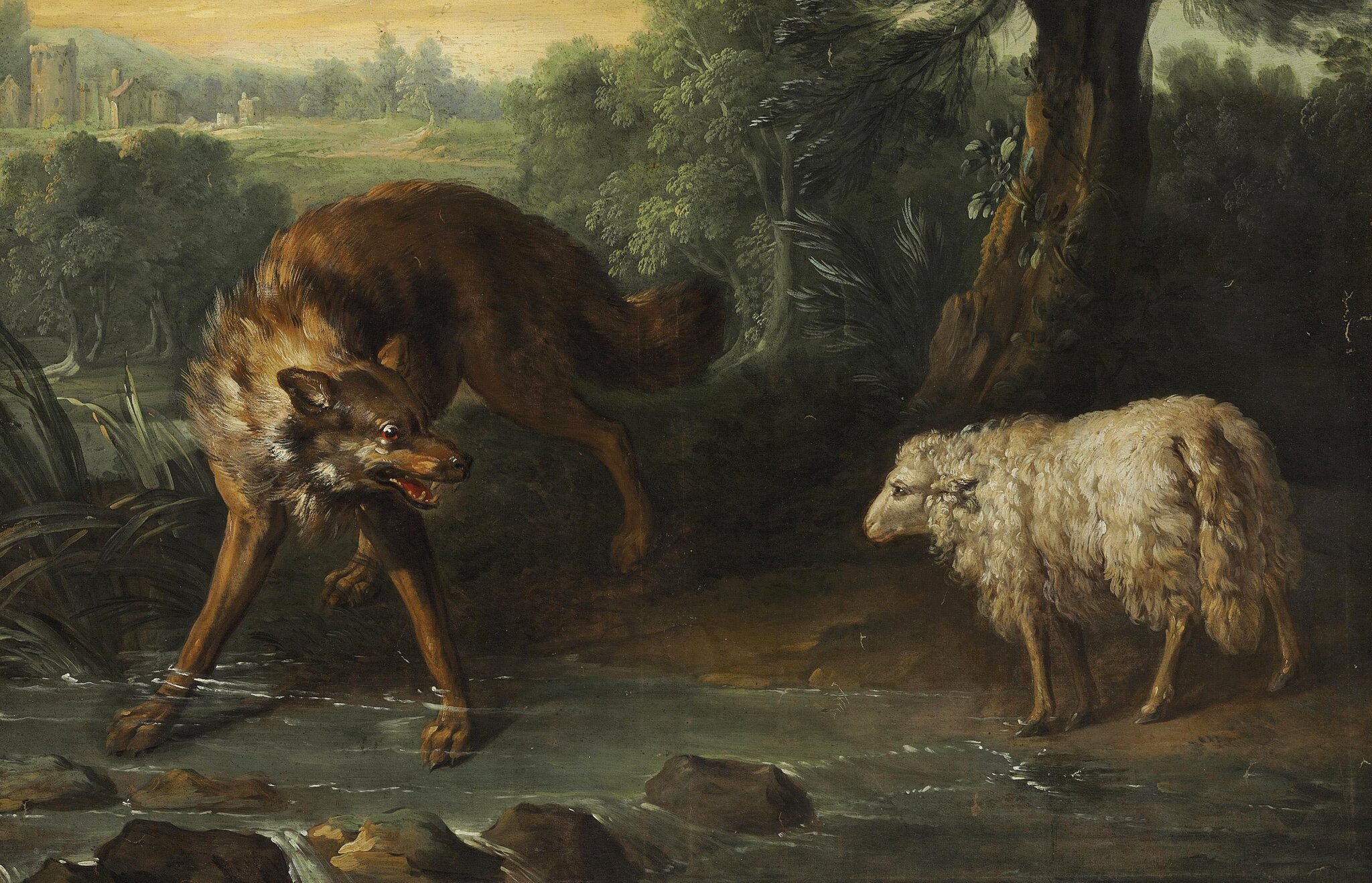 Wilk i jagnię Źródło: Jean-Baptiste Oudry, Wilk i jagnię, XVIII wiek, olej na płótnie, kolekcja prywatna.