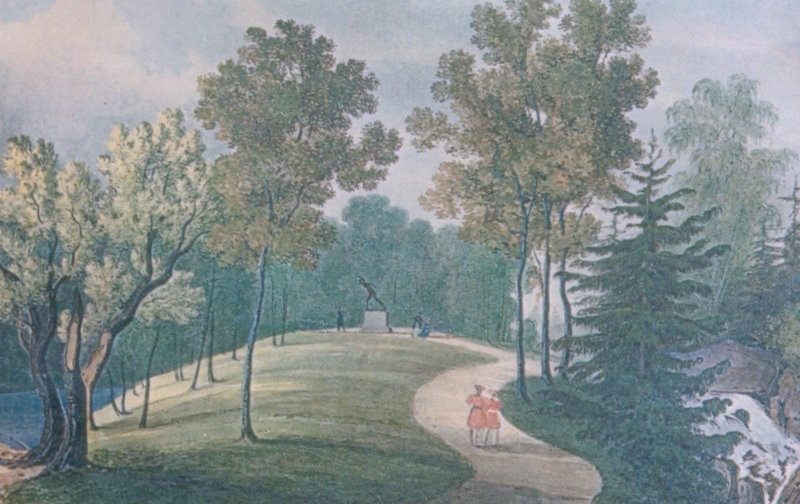 Park w Aleksandrii pałacu Branickich koło Białej Cerkwi na Ukrainie Pałac i park w centrum dóbr podarowanych F. Branickiemu przez Stanisława Augusta Poniatowskiego w starostwie Biała Cerkiew wzniesiony został w latach 80- 90 XVIII w. Wspaniały park należał do największych na ziemiach ukrainnych. Pozostawał on w rękach polskiej rodziny Branickich do I wojny światowej. Źródło: Wilibald Richter, Park w Aleksandrii pałacu Branickich koło Białej Cerkwi na Ukrainie, domena publiczna.