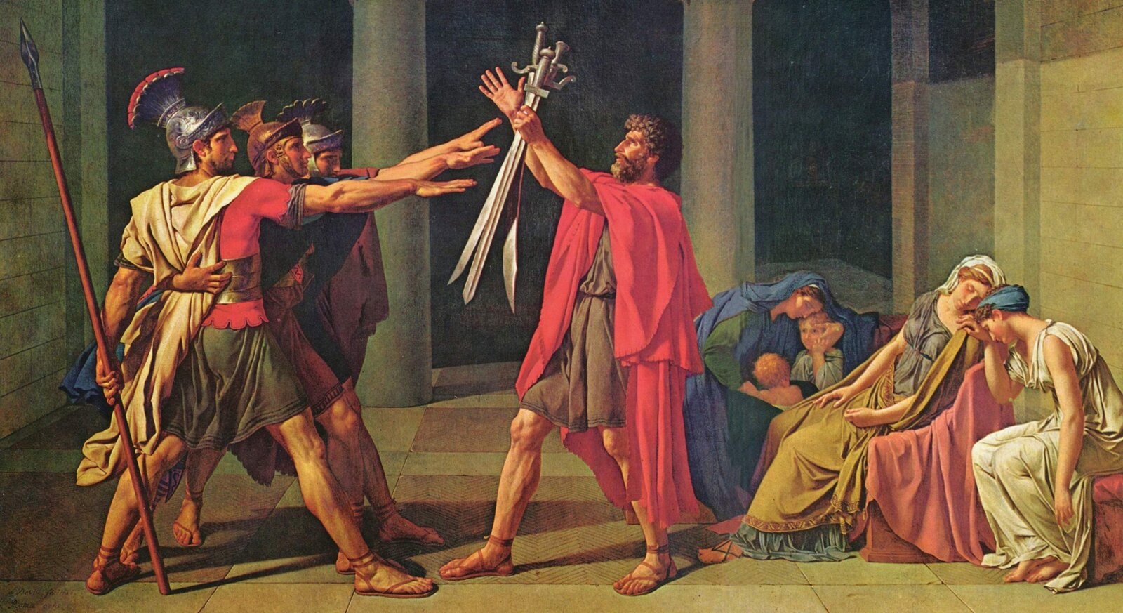 Przysięga Horacjuszy Źródło: Jacques-Louis David, Przysięga Horacjuszy, 1784, olej na pótnie, Luwr, domena publiczna.