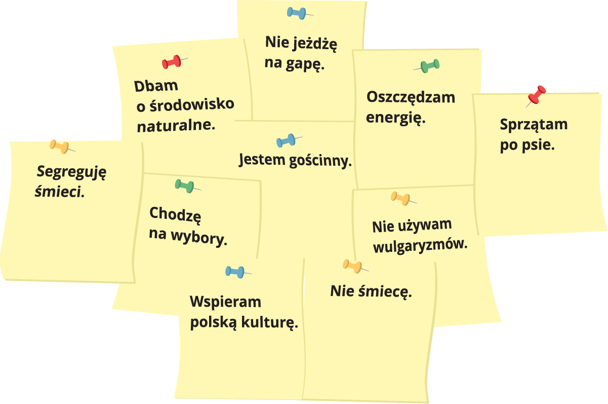 ludki, które wypowiadają te zdania albo kartki z tymi zdaniami