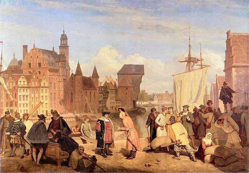 Gdańsk w XVII wieku Port w Gdańsku Źródło: Wojciech Gerson, Gdańsk w XVII wieku, 1865, domena publiczna.