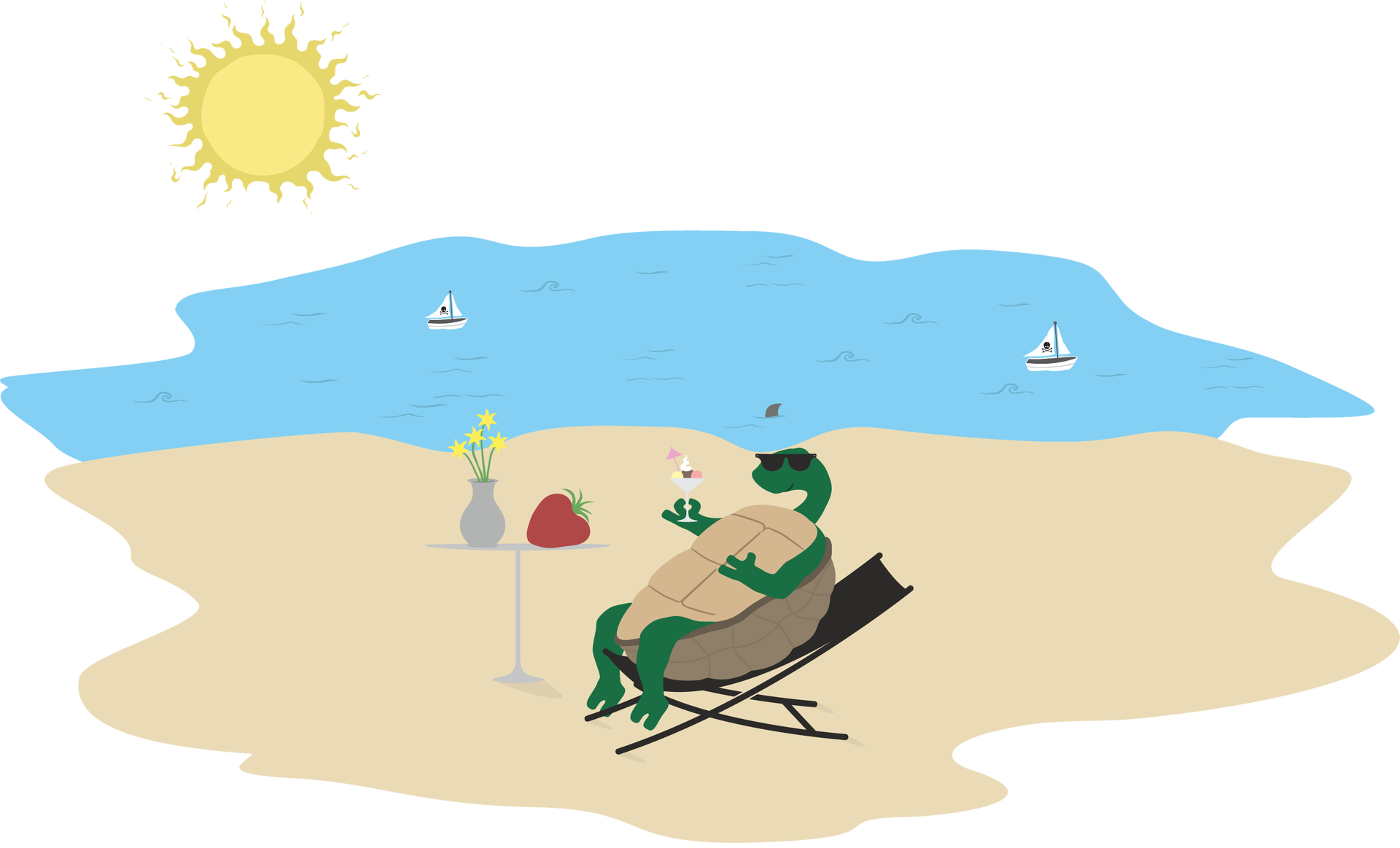 rysunek żółwia na plaży - grafik Źródło: Contentplus.pl sp. z o.o., licencja: CC BY 3.0.