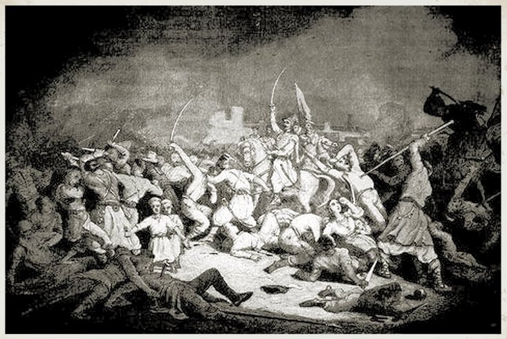 Koliszczyzna Pogrom ludności polskiej podczas buntu kozackiego w 1768 roku (koliszczyzny) Źródło: Koliszczyzna, domena publiczna.