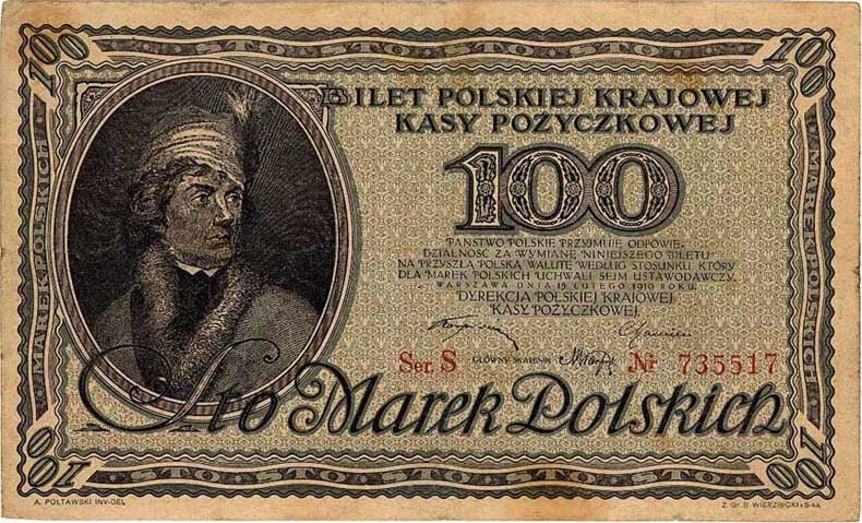 100 marek polskich z 1919 r. Źródło: 100 marek polskich z 1919 r., domena publiczna.
