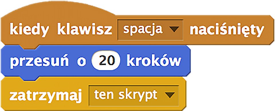 Skrypt przesuwający duszka o 20 kroków po wciśnięciu klawisza spacji.