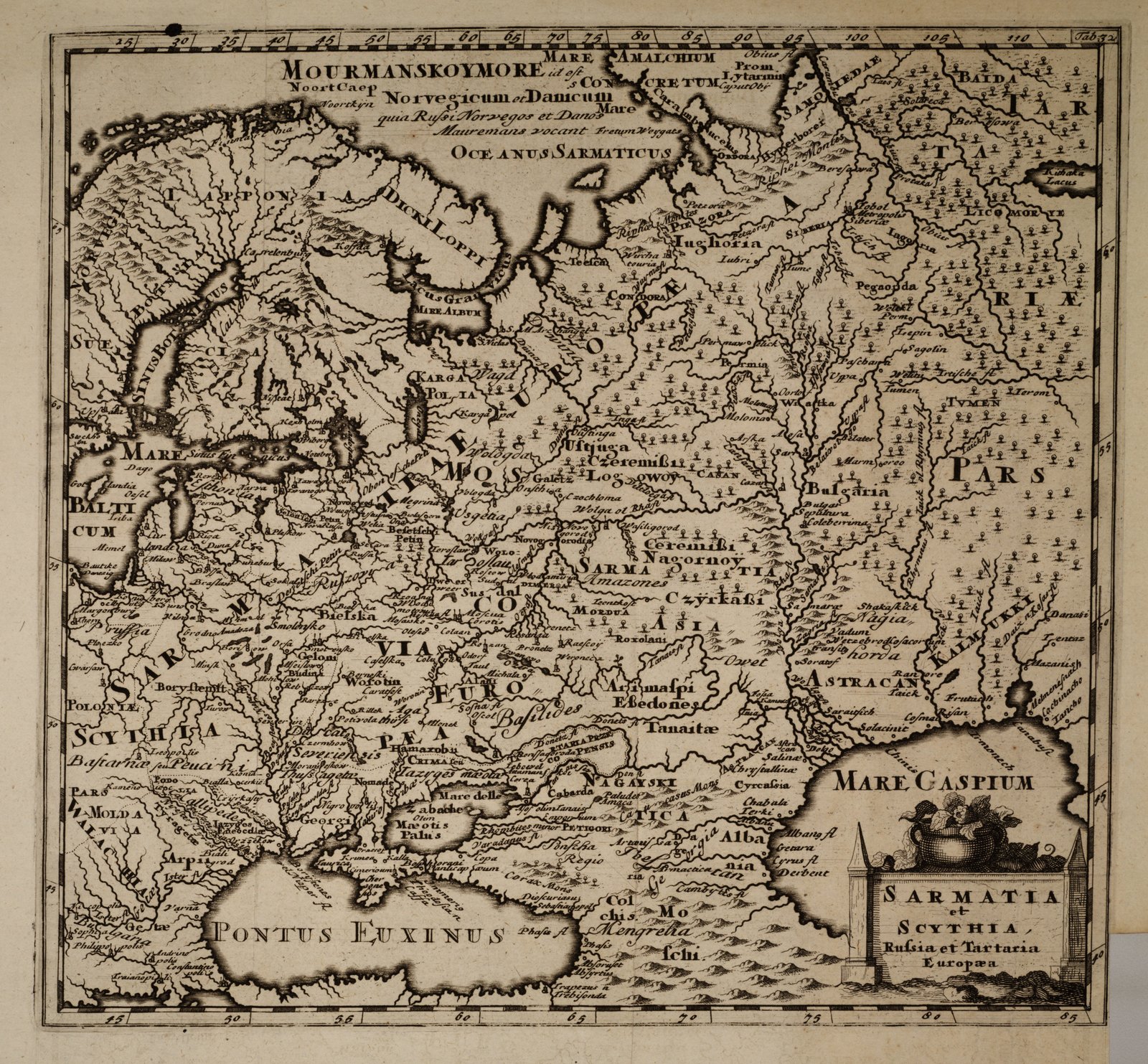Sarmatia et Scythia, Russia et Tartarta Europaea Mapa z XVII w. Źródło: Sarmatia et Scythia, Russia et Tartarta Europaea, XVII w., domena publiczna.