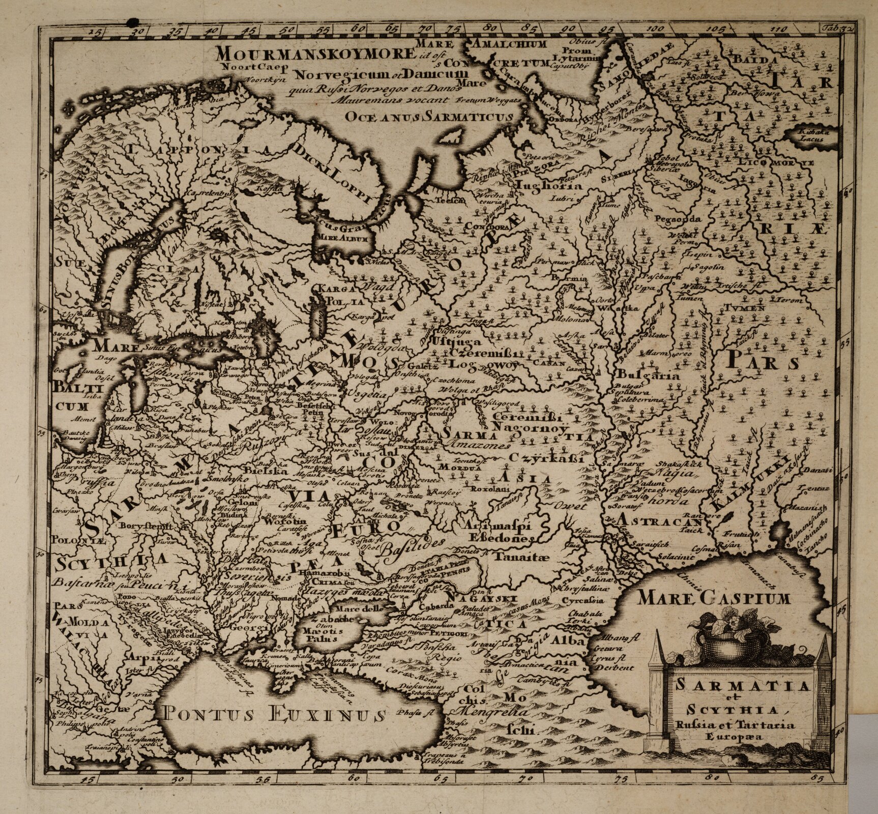 Sarmatia et Scythia, Russia et Tartarta Europaea Mapa z XVII w. Źródło: Sarmatia et Scythia, Russia et Tartarta Europaea, XVII w., domena publiczna.