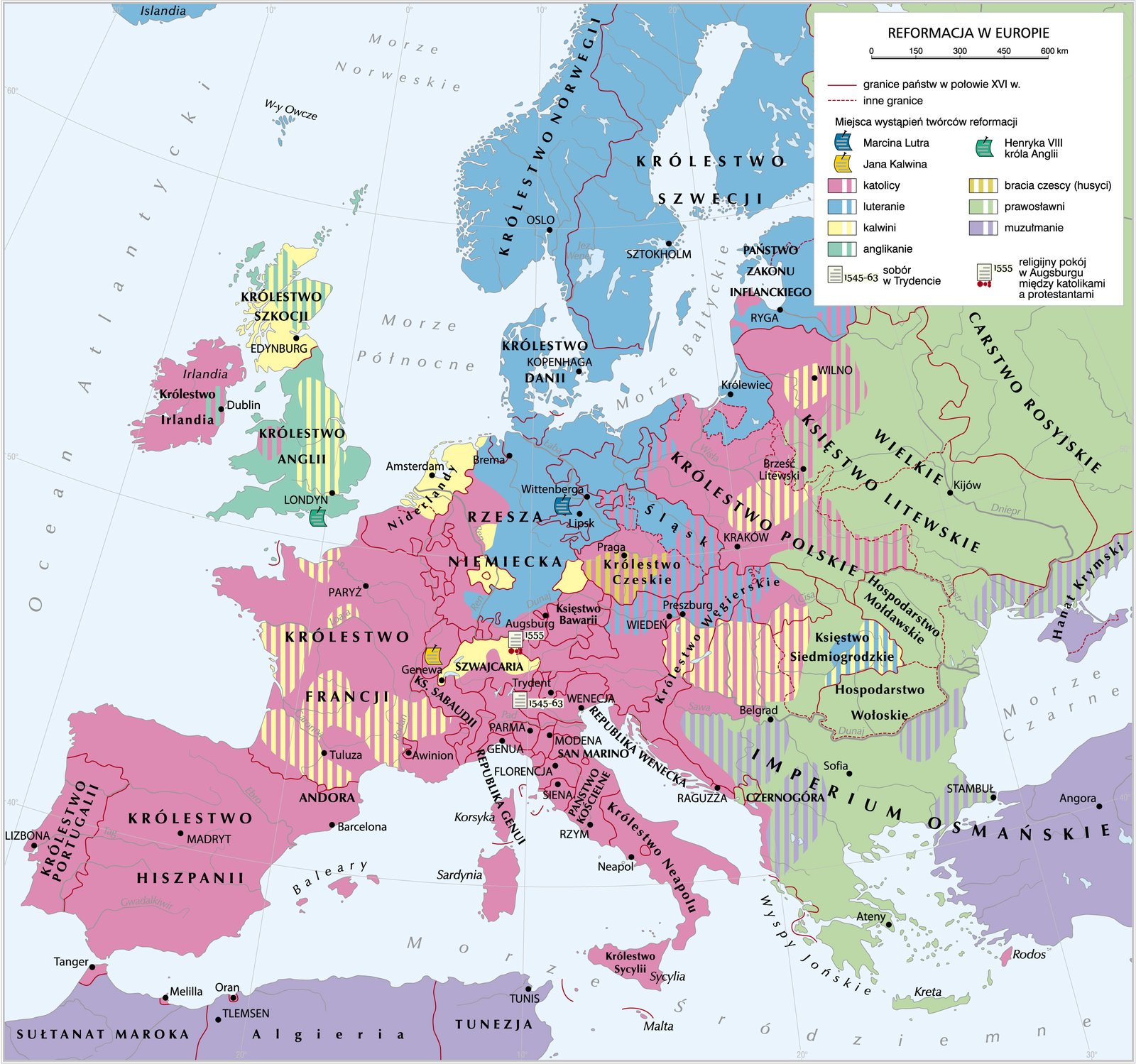 Rozprzestrzenienie się wyznań protestanckich w Europie Źródło: Krystian Chariza i zespół, Rozprzestrzenienie się wyznań protestanckich w Europie, Krystian Chariza i zespół.
