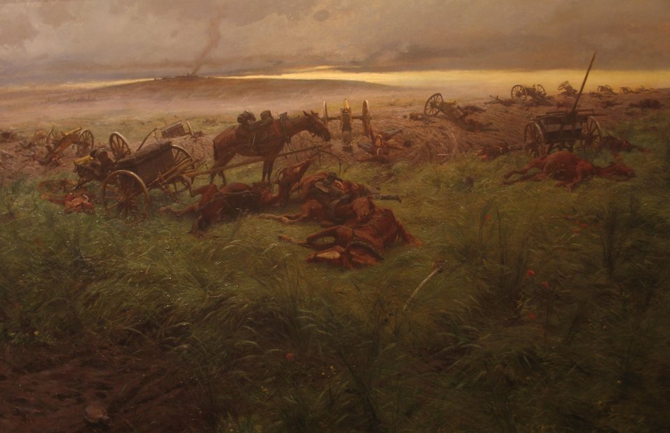 Karta chwały austriackiej artylerii Źródło: Rudolf Otto Ritter von Ottenfeld, Karta chwały austriackiej artylerii, 1897, olej na płótnie, Heeresgeschichtliches Museum, domena publiczna.