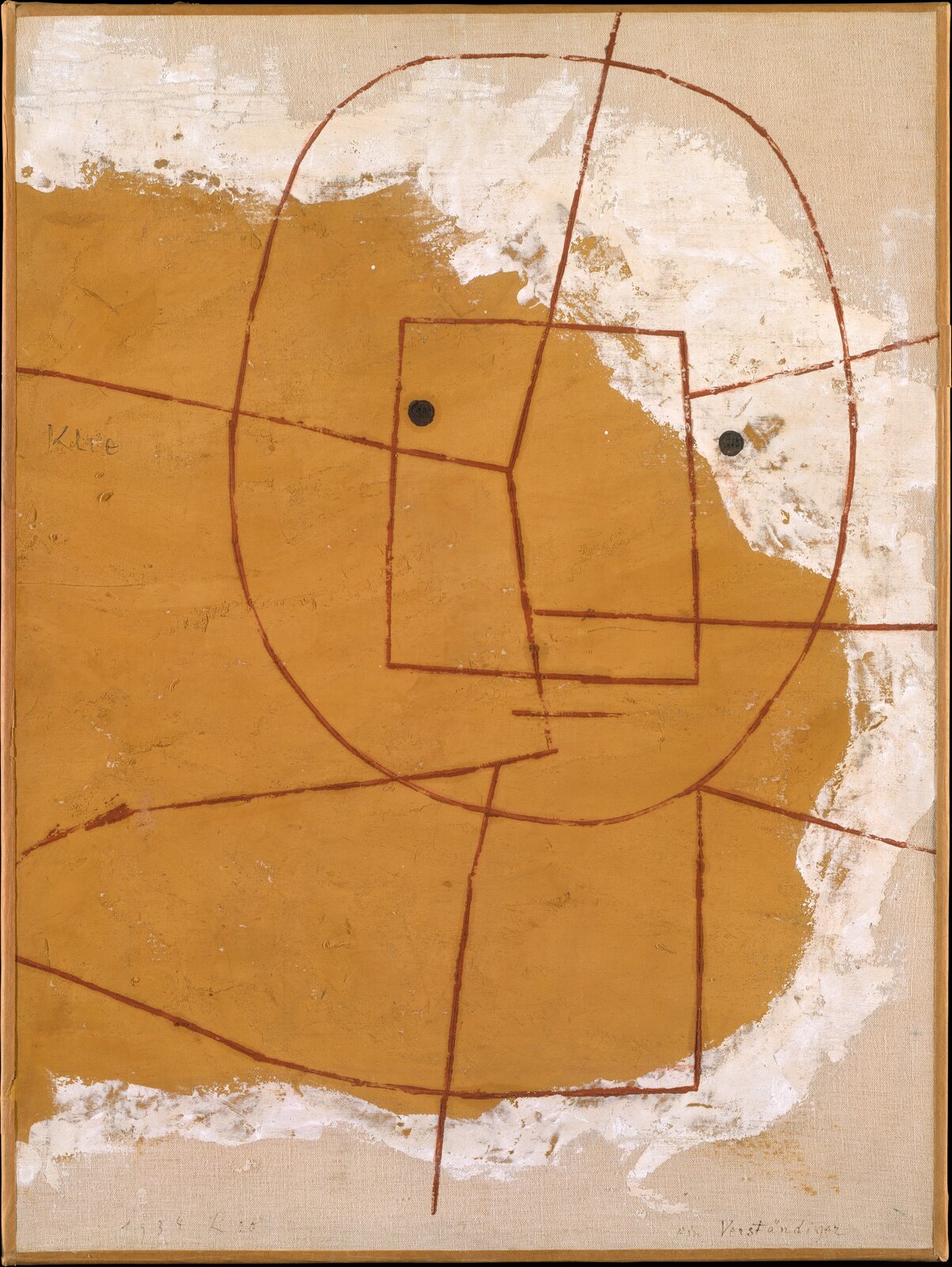 Ilustracja przedstawia obraz olejny „Portret tego, który zrozumiał” autorstwa Paul Klee. W namalowanej przez artystę kompozycji miesza się abstrakcja z malarstwem figuratywnym – jest to charakterystyczne dla jego twórczości. Płótno pokryte jest geometrycznymi kształtami stworzonymi z czerwonych, cienkich linii, które układają się w uproszczoną postać człowieka o wielkiej okrągłej głowie i małym prostokątnym tułowiu. Oczy stanowią dwa czarne kółka. Tło dla linearnej kompozycji stanowię trzy płaszczyzny koloru. Żółto-pomarańczowa plama wypływa z lewej strony i zalewa większą część obrazu. Okala ją jasno-beżowa plama z widoczną strukturą włókien płótna. Krawędź zetknięcia obu plam artysta przykrył namalowanym szerokim gestem, poszarpanym pasem białej farby. W obrazie tym widoczne jest odwołanie do dziecięcej kreatywności, stanowiącej ważną inspirację w twórczości Paula Klee.