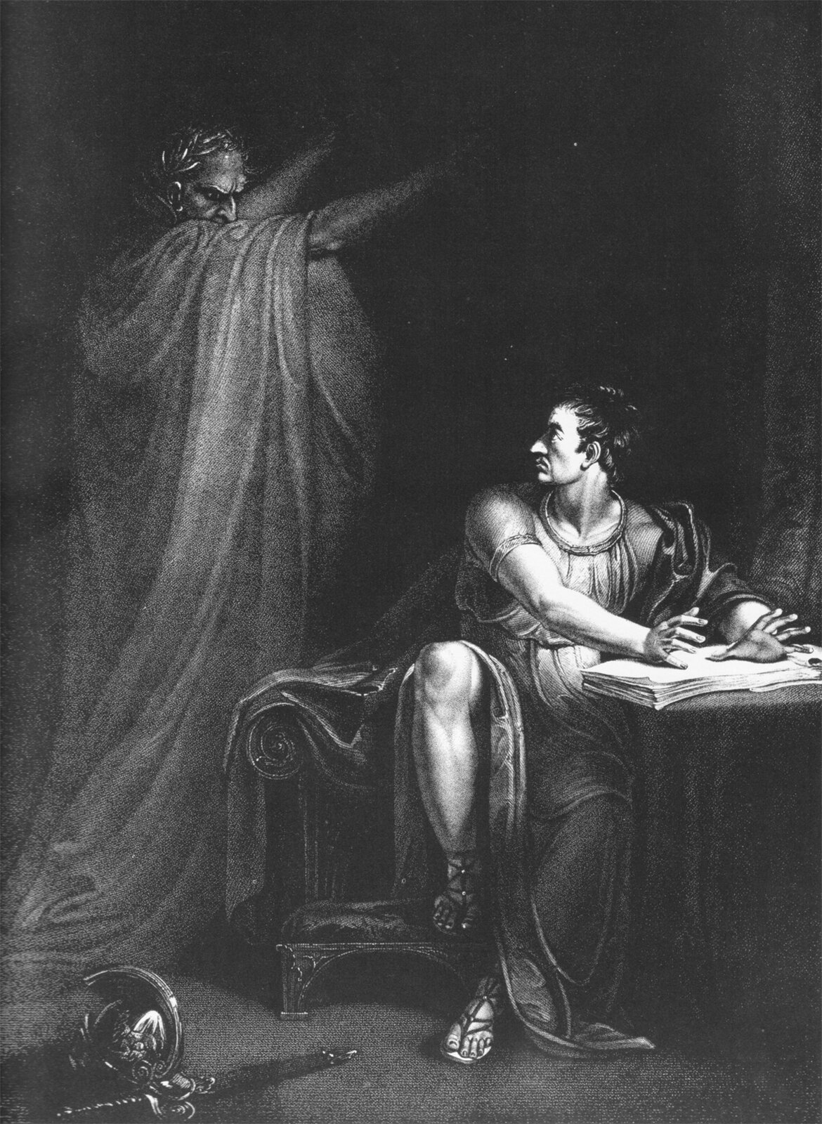 Brutus i duch Cezara Źródło: Edward Scriven, Brutus i duch Cezara, 1802, miedzioryt, domena publiczna.