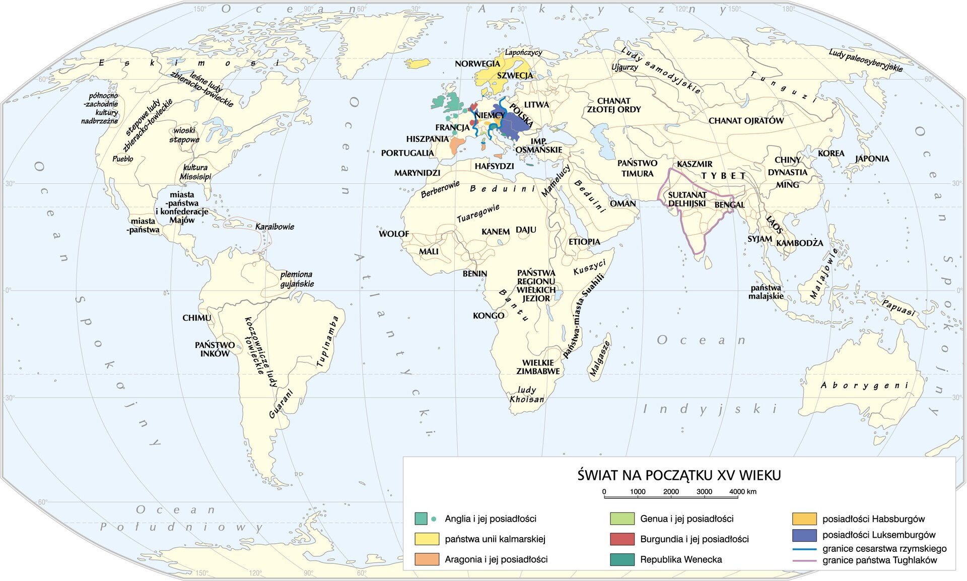 Świat na początku XV w. Świat na początku XV w. Źródło: Krystian Chariza i zespół, licencja: CC BY 4.0.