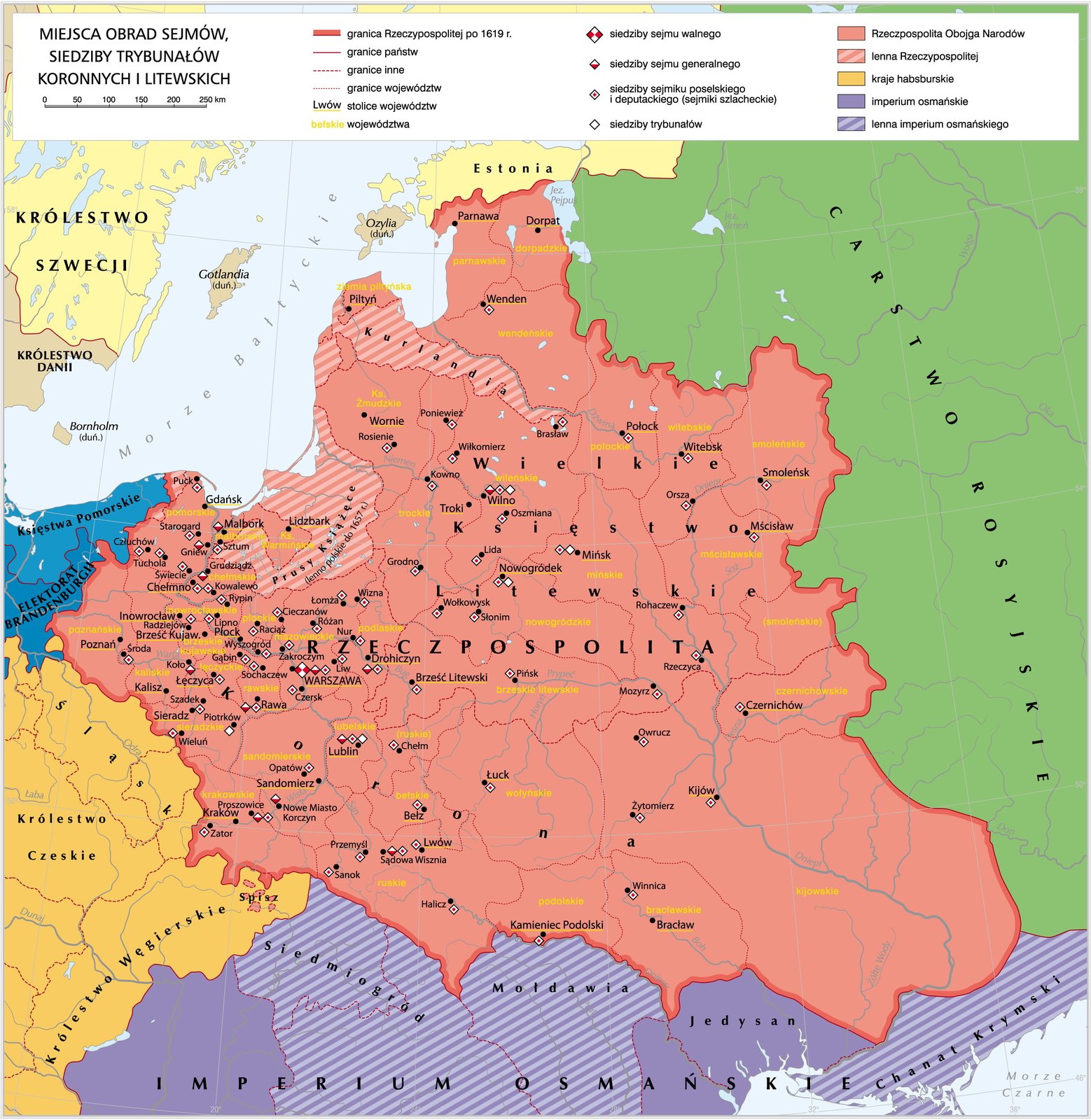 Miejsca obrad sejmów, siedziby Trybunałów Koronnych i Litewskich Miejsca obrad sejmów, siedziby Trybunałów Koronnych i Litewskich Źródło: Krystian Chariza i zespół, licencja: CC BY 3.0.