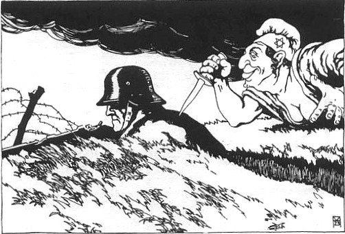 Niemiecka pocztówka propagandowa z 1919 roku Źródło: Niemiecka pocztówka propagandowa z 1919 roku.