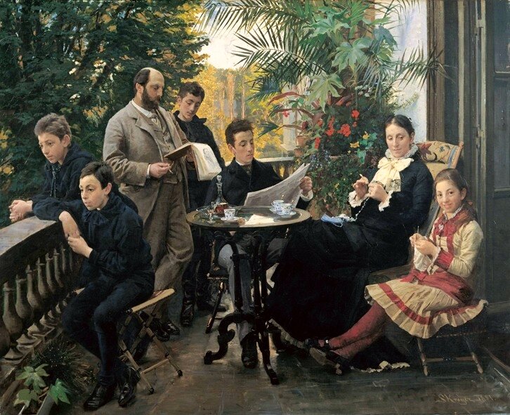 Rodzina Źródło: Peder Severin Krøyer, Rodzina, 1881, olej na płótnie, Hirschsprung Collection, domena publiczna.