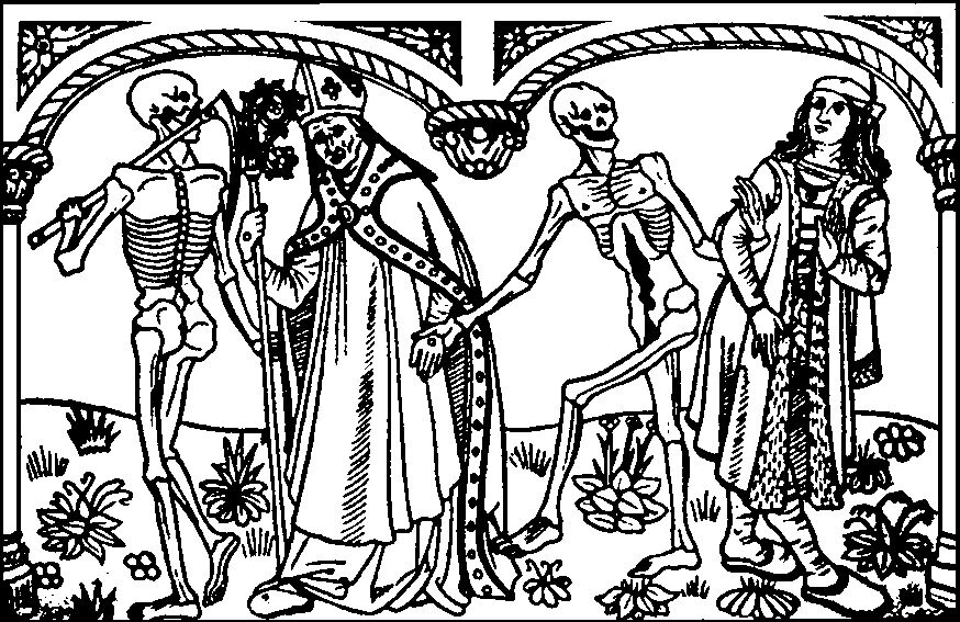 Danse macabre Kim są postacie zabierane przez Śmierć? Czemu służy taki ich dobór? Źródło: Guyot Marchant, Danse macabre, 1486, domena publiczna.