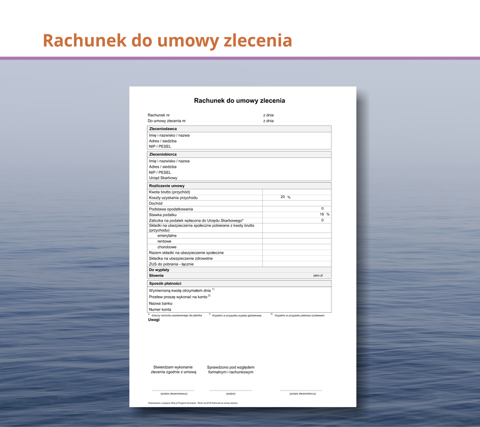 Grafika przedstawia rachunek do umowy zlecenia