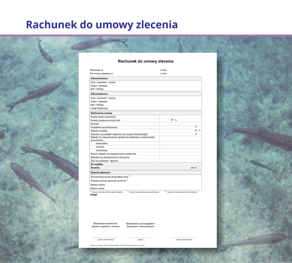 Ilustracja przedstawia rachunek do umowy zlecenia.