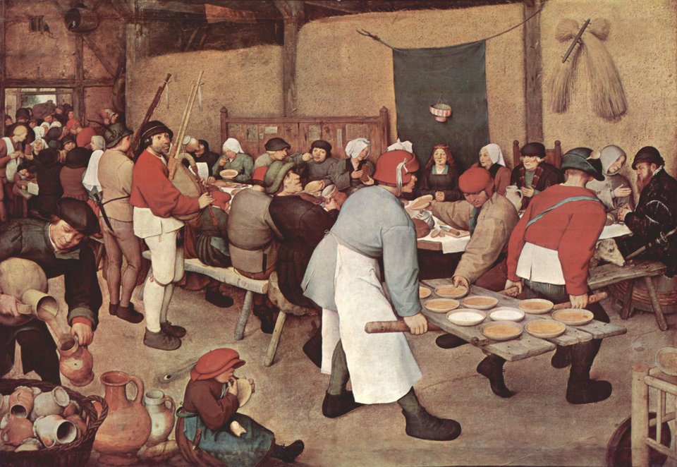 Wesele Wiejskie Źródło: Pieter Bruegel starszy, Wesele Wiejskie, 1568, olej na desce, Kunsthistorisches Museum, Wiedeń, domena publiczna.