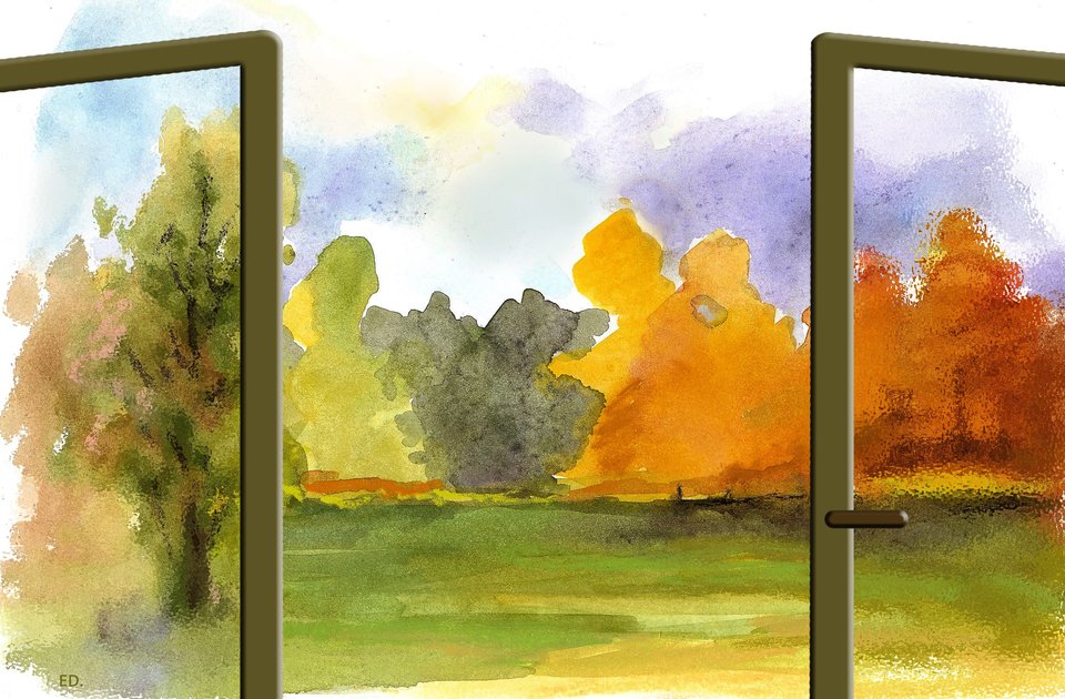 Ilustracja przedstawiająca widok z okna