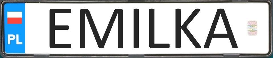 tablica rejestracyjna (indywidualna), z imieniem "Emilka"