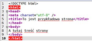 Fragment kodu HTML wyświetlany w oknie edytora podświetlającego znaczniki kodu