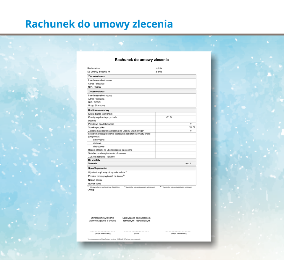 Ilustracja przedstawia rachunek do umowy zlecenia.