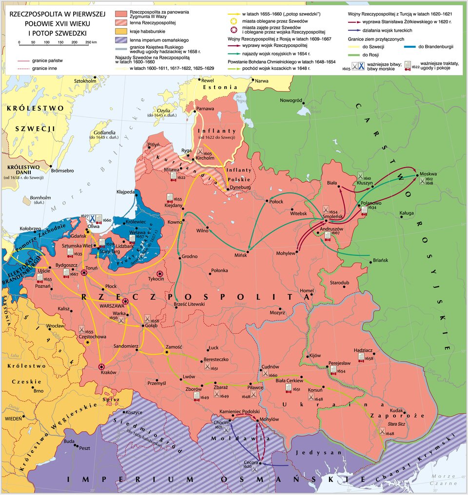mapa przedstawia Rzeczpospolitą w czasach kiedy była zajmowana przez wojska szwedzkiegie (czyli podczas tzw. potopu szwedzkiego)