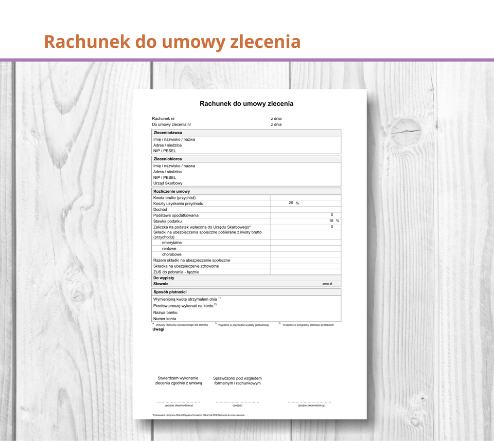 Ilustracja przedstawia rachunek do umowy zlecenia.