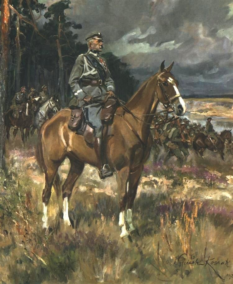 Marszałek Józef Piłsudski na Kasztance Marszałek Józef Piłsudski na Kasztance Źródło: Wojciech Kossak, 1928, domena publiczna.
