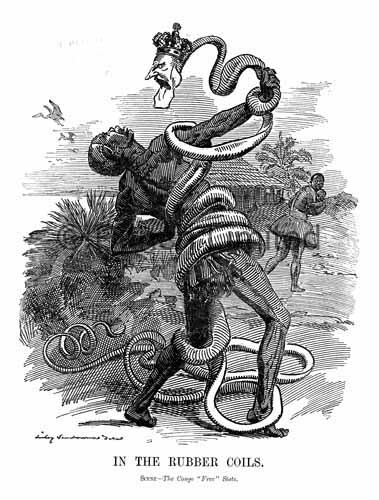 Król Leopold przedstawiony, jako wąż Źródło: Linley Sambourne, Król Leopold przedstawiony, jako wąż, 1906, domena publiczna.