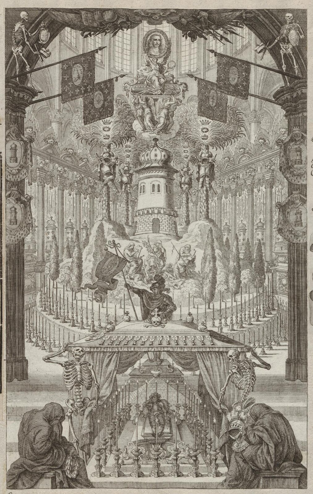 Katafalk wicehrabiego Henriego de La Tour d’Auvergne w paryskiej katedrze Notre-Dame Katafalk wicehrabiego Henriego de La Tour d’Auvergne w paryskiej katedrze Notre-Dame Źródło: autor nieznany, 1675, katedra Notre-Dame w Paryżu, domena publiczna.