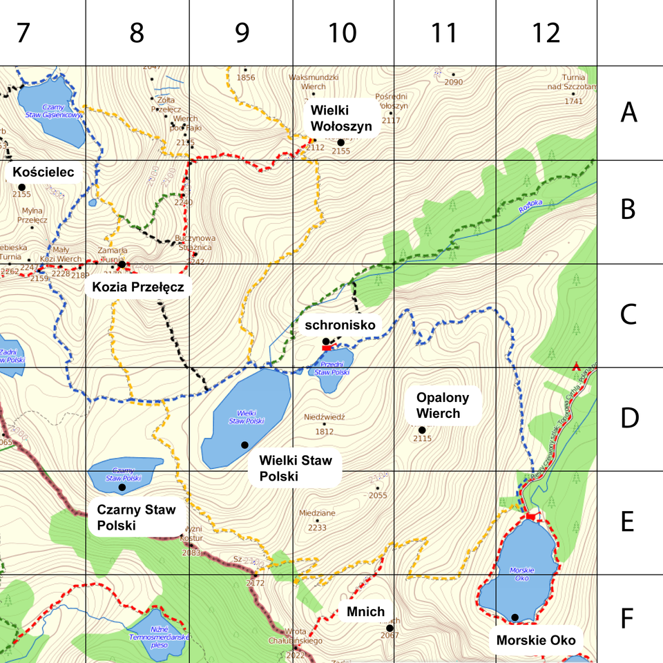 Animacja pokazuje fragment mapy Polski. Należy odczytać miejsce znajdujące się na trzech podanych współrzędnych geograficznych.