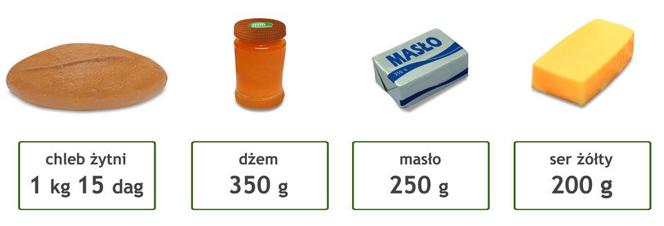 "Rysunek artykułów spożywczych: chleb żytni - 1 kg 15 dag