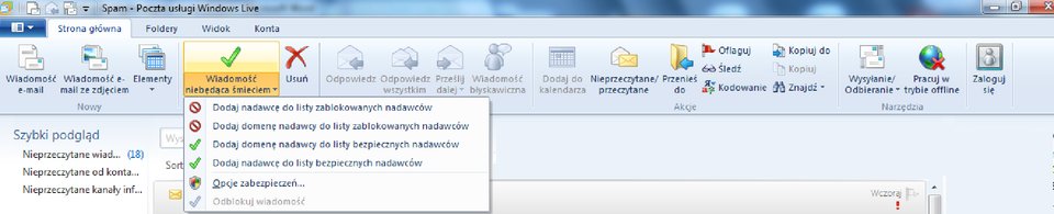 Ilustracja sposobu obsługi wiadomości nie zakwalifikowanymi jako \\\"śmieci\\\"