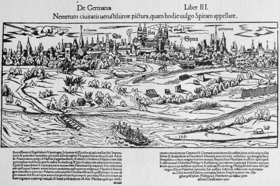 Sejm w 1526 – jus reformandi – widok Spiry w 1550 r. Sejm w 1526 – jus reformandi – widok Spiry w 1550 r. Źródło: Sebastian Münster, 1550, domena publiczna.