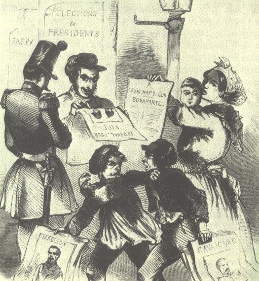 Rysunek satyryczny z epoki Źródło: Illustrierte Zeitung, Rysunek satyryczny z epoki, 1848, domena publiczna.