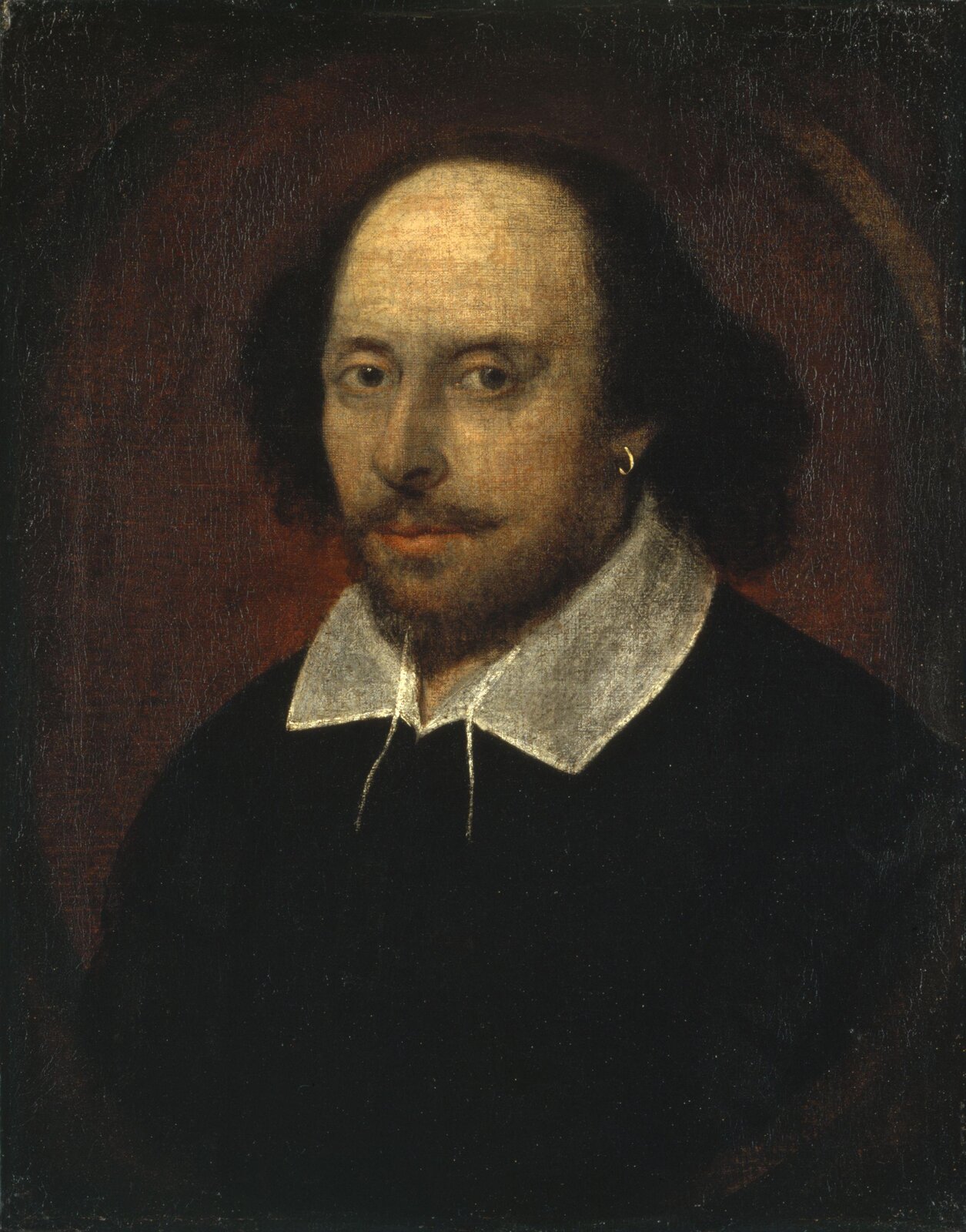 William Shakespeare Źródło: autor nieznany, William Shakespeare, ok. 1610, olej na płótnie, National Portrait Gallery w Londynie, domena publiczna.