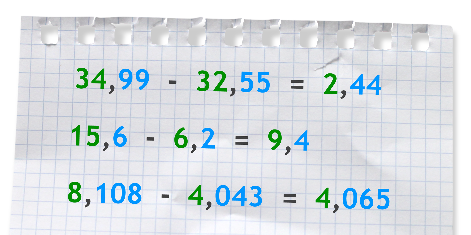 "Przykłady: 34,99 -32,55 =2,44