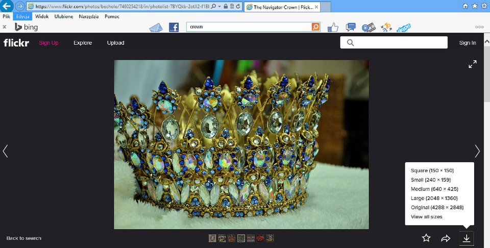 Zrzut okna strony http://www.flickr.com z wybranym zdjęciem do sciągnięcia