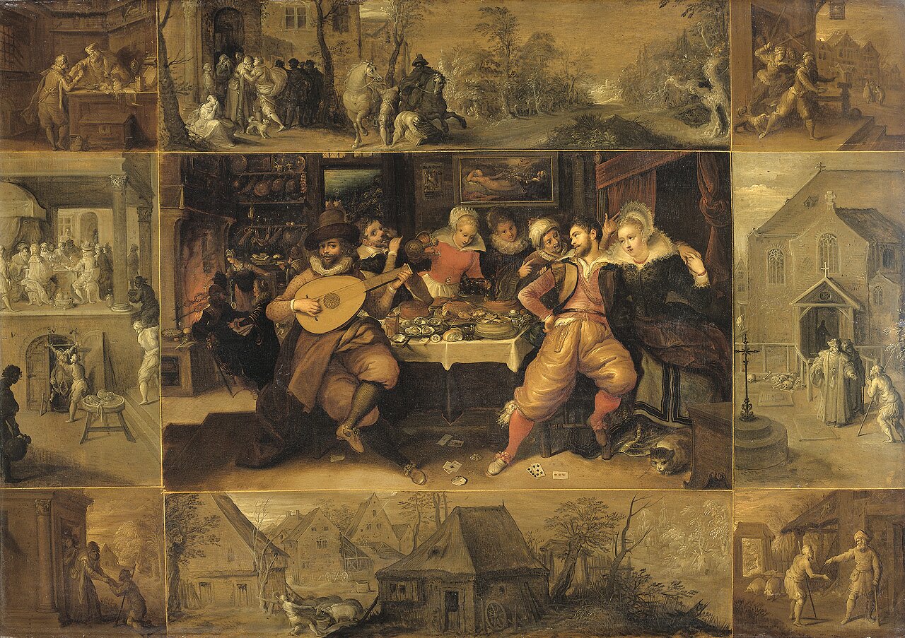 Historia syna marnotrawnego Źródło: Frans Francken II, Historia syna marnotrawnego, 1600–1620, Rijksmuseum, Amsterdam, domena publiczna.