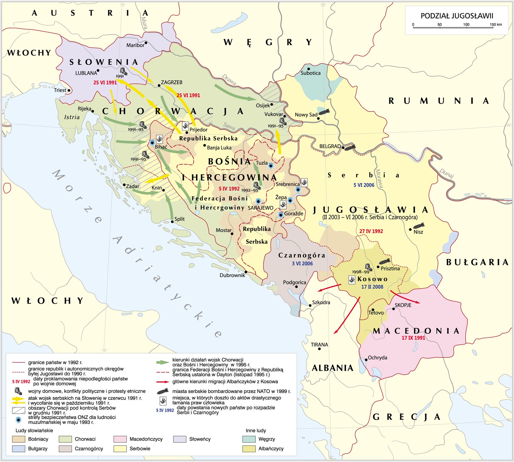 Mapa Rozpad Jugosławii i konflikty wojenne na jej terenie