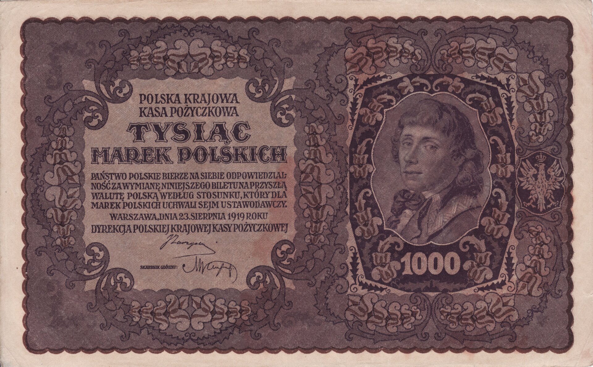 1000 marek polskich z 1919 r. Źródło: 1000 marek polskich z 1919 r., domena publiczna.