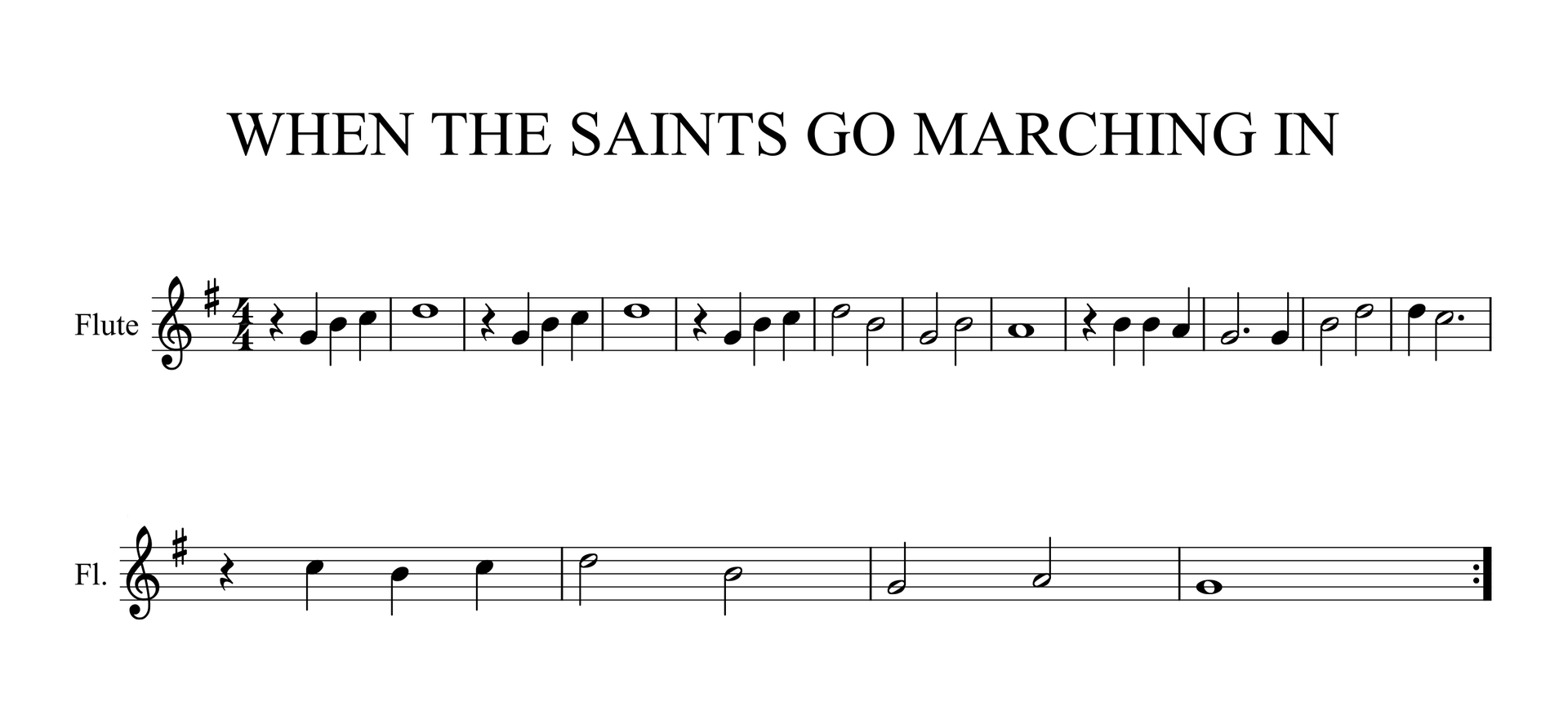 Zapis nutowy tematu „When the saints go marching in”.