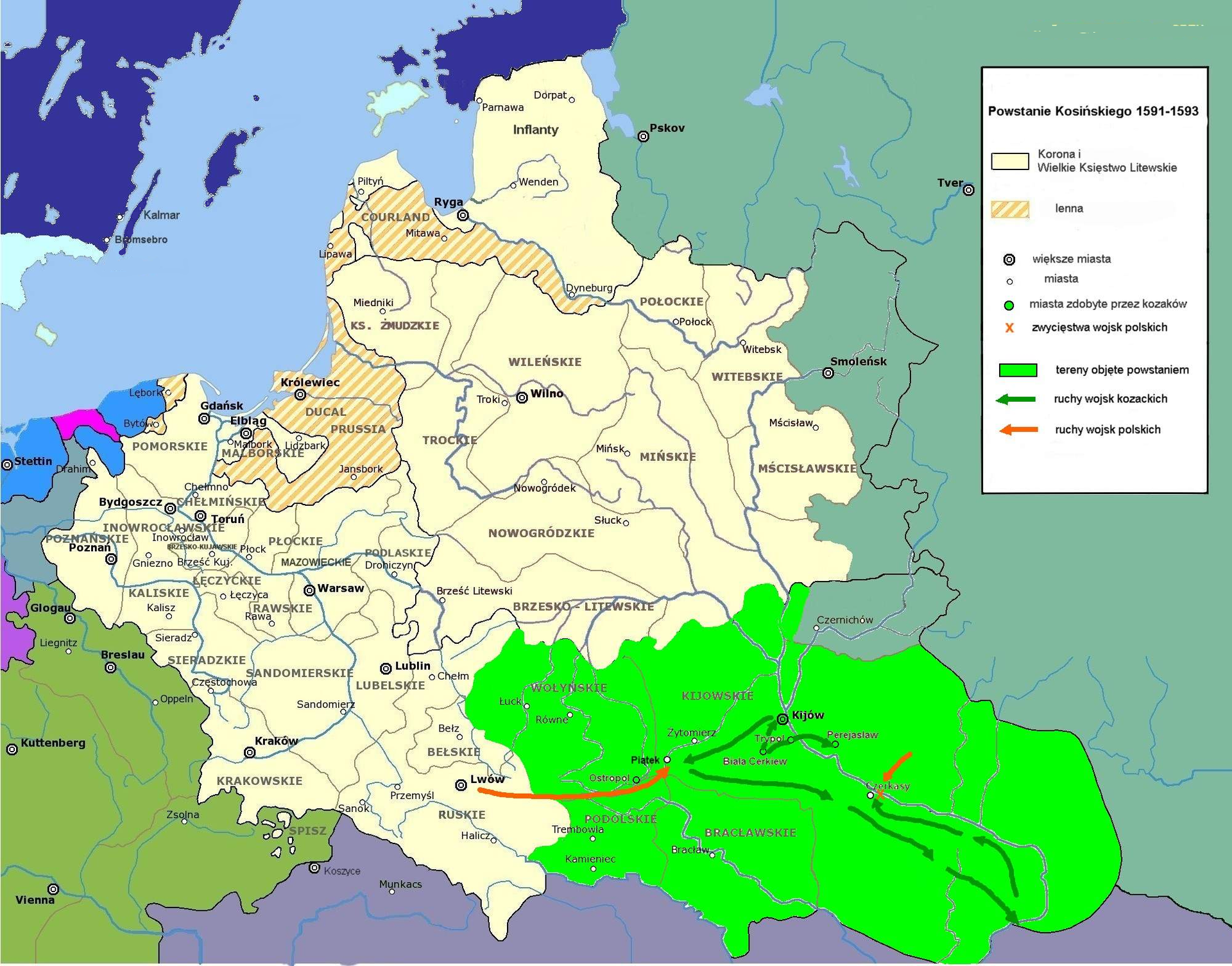 Powstanie Kosińskiego z lat 1591-1593. Powstanie Kosińskiego z lat 1591-1593. Źródło: Maciej Szczepańczyk, Wikimedia Commons, licencja: CC BY-SA 3.0.
