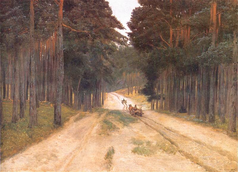 Droga w lesie Źródło: Józef Chełmoński, Droga w lesie, 1887, olej na płótnie, Muzeum Narodowe, Kraków, domena publiczna.